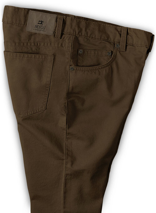 Brown Feather Cotton Canvas Stretch Jeans - Click Image to Close