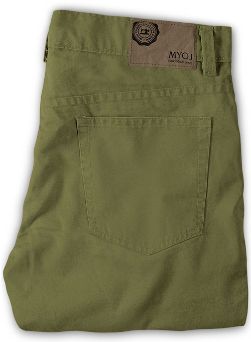 Green Feather Cotton Canvas Stretch Jeans - Click Image to Close