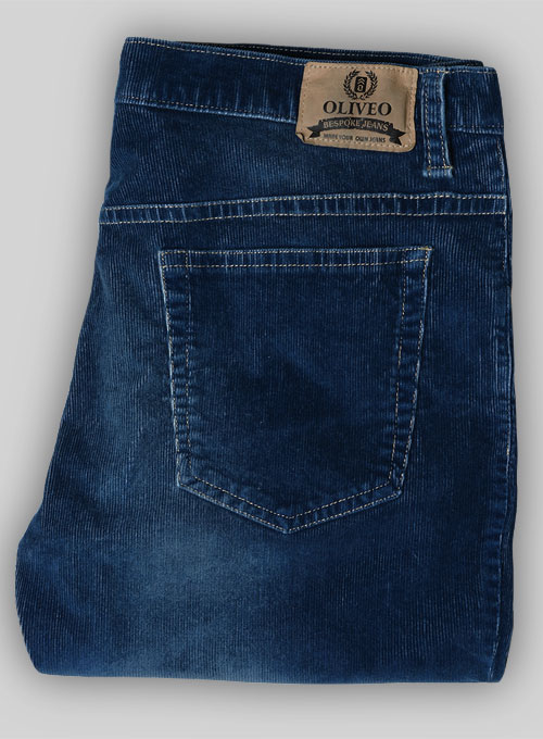 Indigo Corduroy Stretch Jeans - Treated Hard Wash