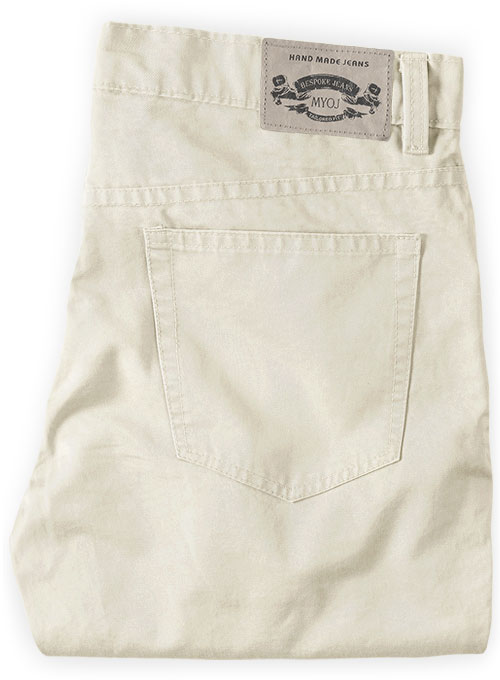 Light Beige Feather Cotton Canvas Stretch Jeans - Click Image to Close