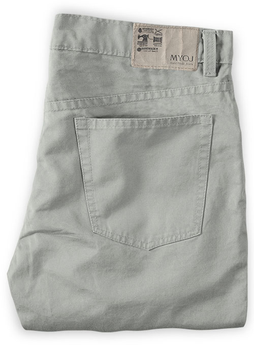 Light Gray Feather Cotton Canvas Stretch Jeans - Click Image to Close