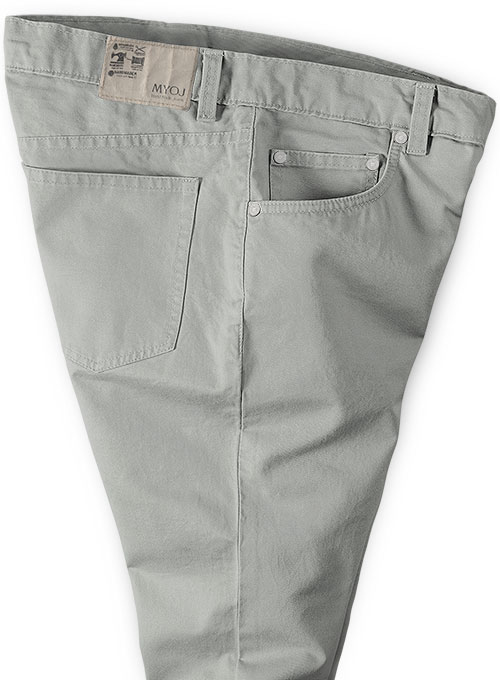 Light Gray Feather Cotton Canvas Stretch Jeans - Click Image to Close