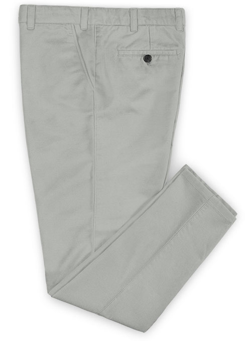 Light Gray Feather Cotton Canvas Stretch Chino Pants - Click Image to Close