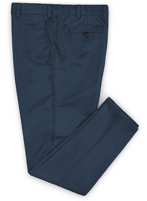 Royal Blue Feather Cotton Canvas Stretch Chino Pants - Click Image to Close