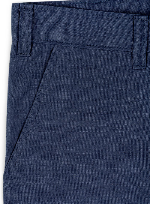 Safari Royal Blue Cotton Linen Shorts - Click Image to Close