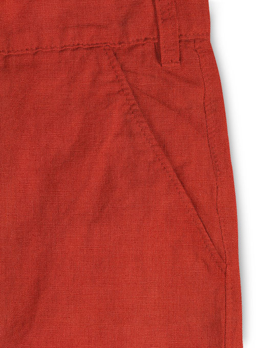 Safari Red Cotton Linen Shorts