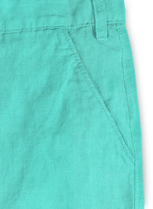 Safari Teal Blue Cotton Linen Shorts