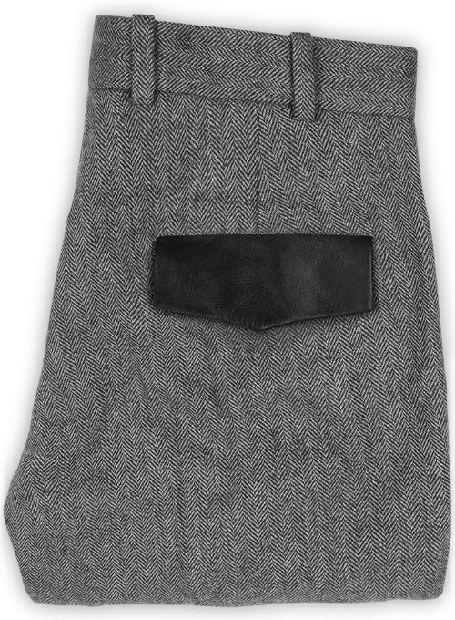 Vintage  Herringbone Gray Tweed Pants - Leather Trims