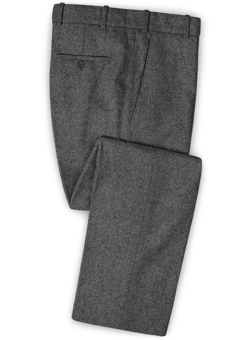 Vintage Plain Dark Gray Tweed Pants