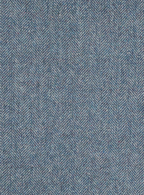Vintage Herringbone Blue Tweed Pants - Leather Trims