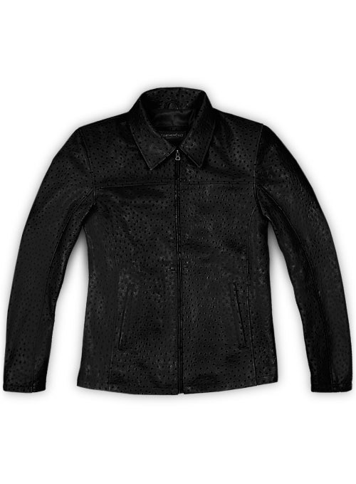 Black Ostrich Leather Hipster Jacket #2 - Click Image to Close