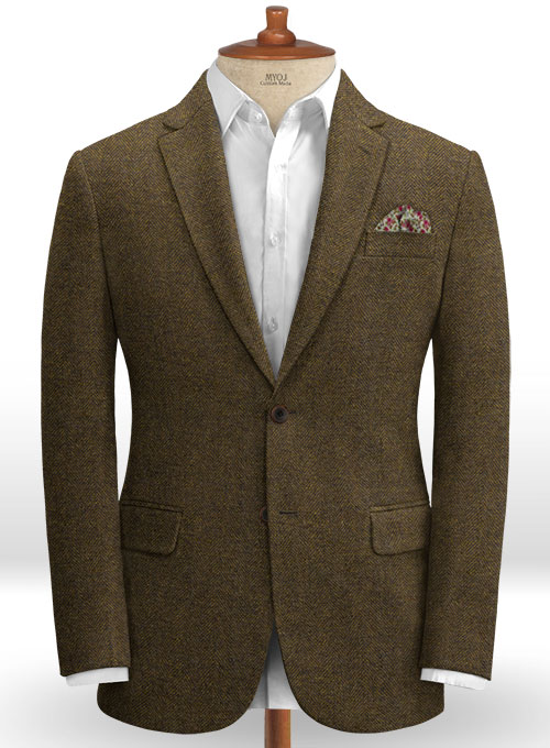 Bottle Brown Herringbone Tweed Jacket