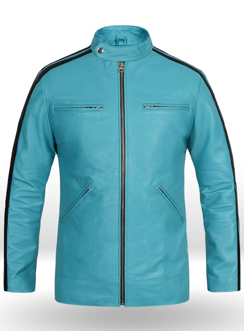 Bright Blue Sportsman Stripe Leather Jacket