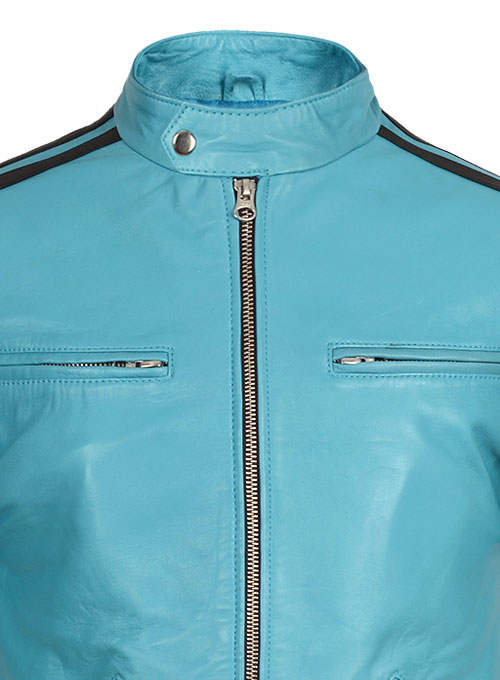 Bright Blue Sportsman Stripe Leather Jacket