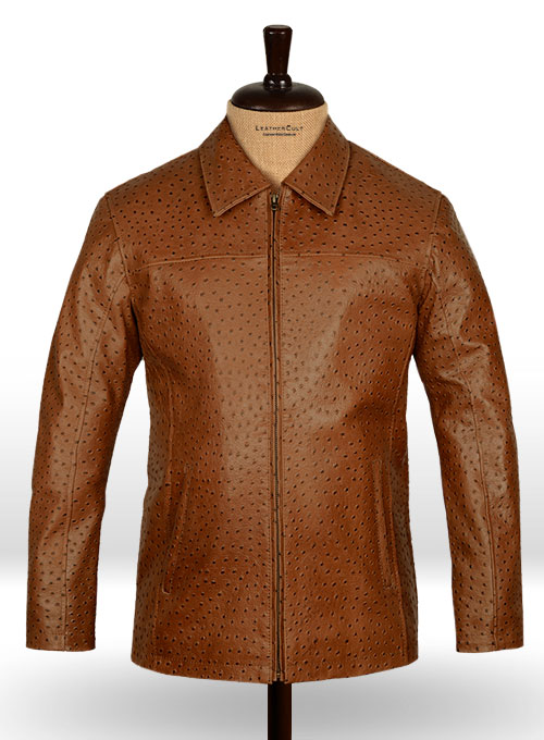 Brown Ostrich Leather Hipster Jacket #2