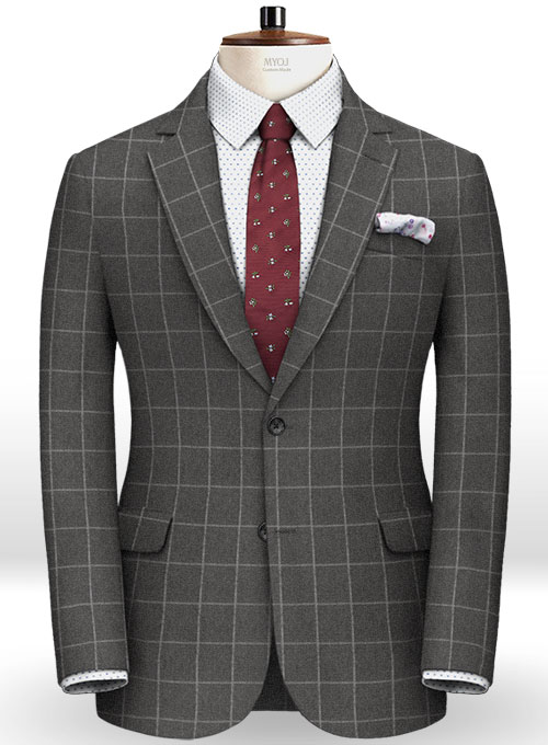 Charcoal Windowpane Flannel Wool Jacket