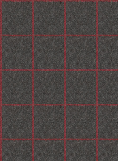 Charcoal Red Windowpane Flannel Wool Jacket - Click Image to Close