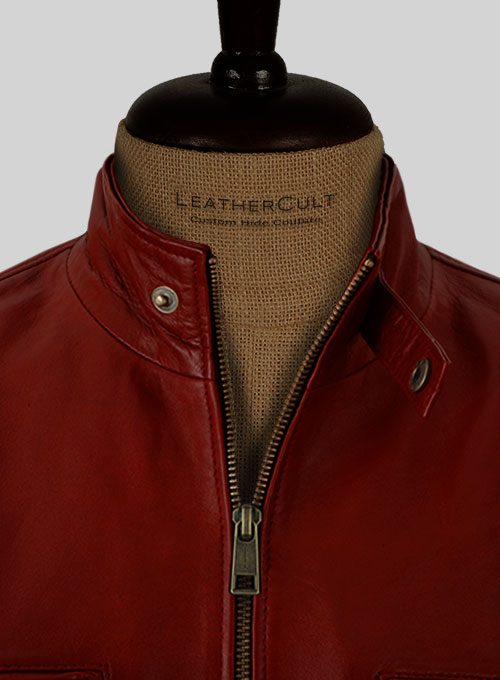 Cherry Red Akon Leather Jacket - Click Image to Close
