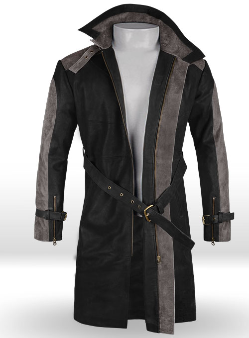 Distressed Black Aiden Pearce Watch Dog Leather Trench Coat - Click Image to Close