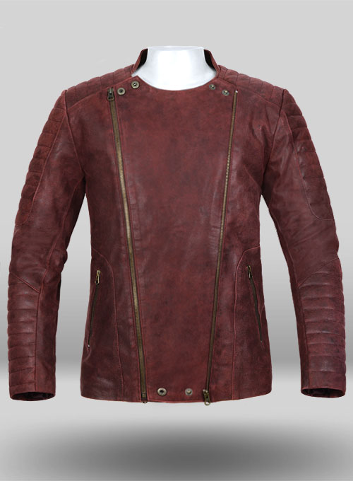 Dark Vintage Red Leather Jacket # 645