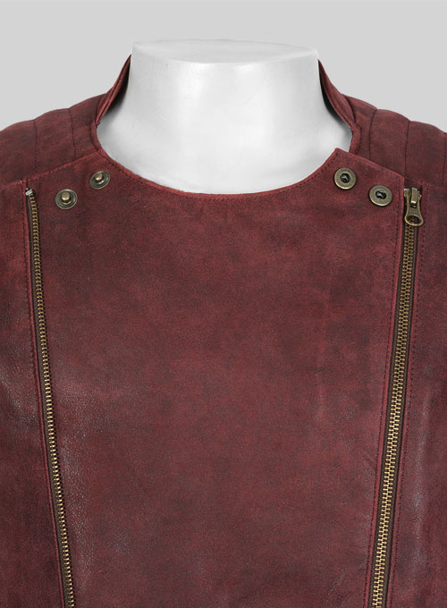 Dark Vintage Red Leather Jacket # 645