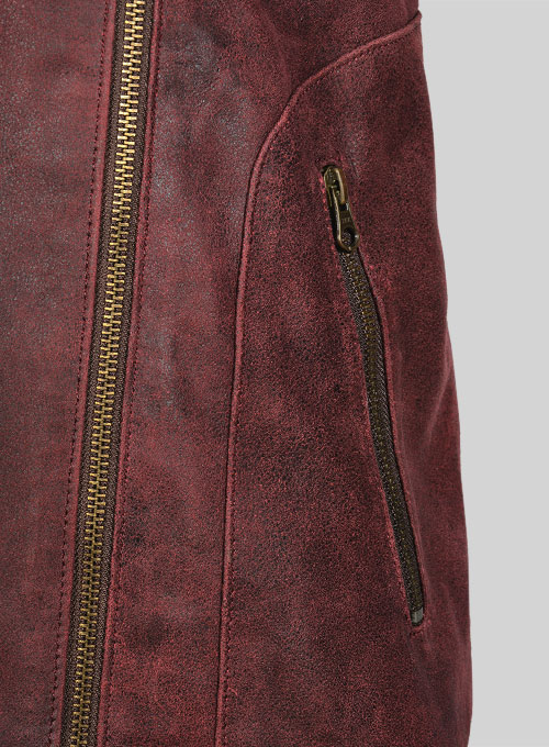 Dark Vintage Red Leather Jacket # 645 - Click Image to Close