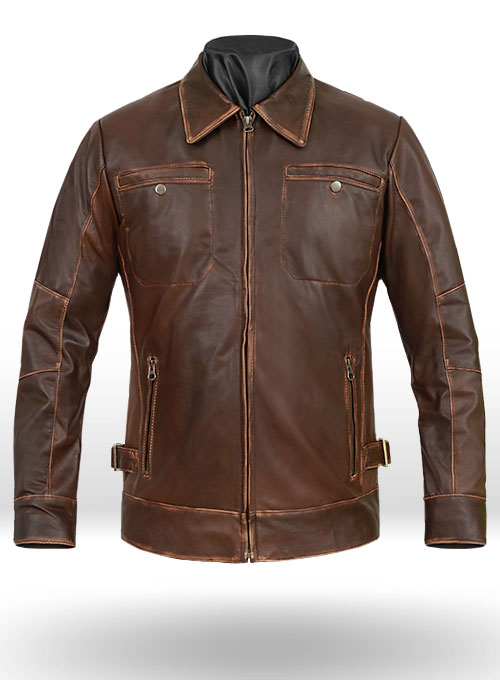 Espresso Rubbed Tan Leather Jacket