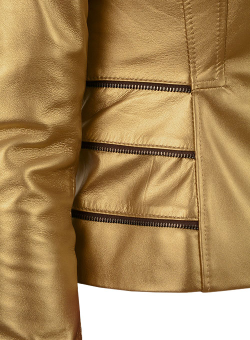 Golden Fitted Leather Jacket # 521