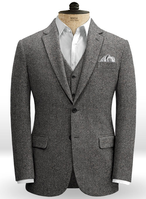 Gray Herringbone Flecks Donegal Tweed Jacket