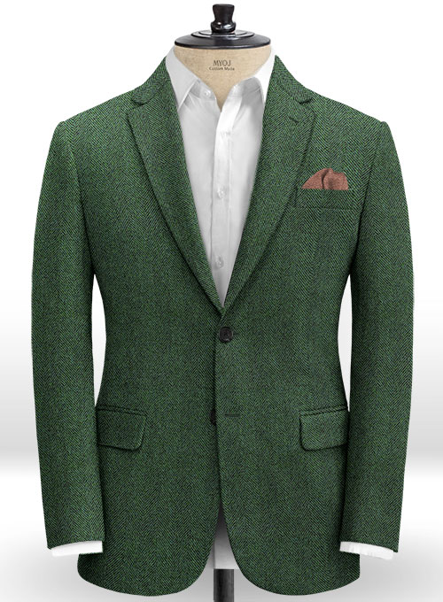 Italian Wide Herringbone Green Tweed Jacket