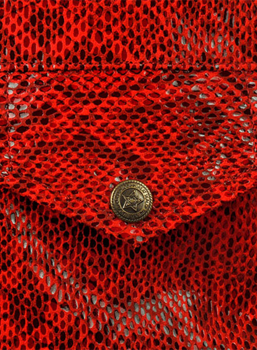 Shiny Red Python Leather Biker Jacket # 2 - Click Image to Close