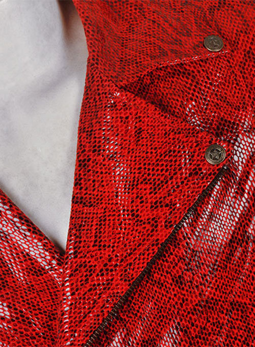 Shiny Red Python Leather Biker Jacket # 2 - Click Image to Close