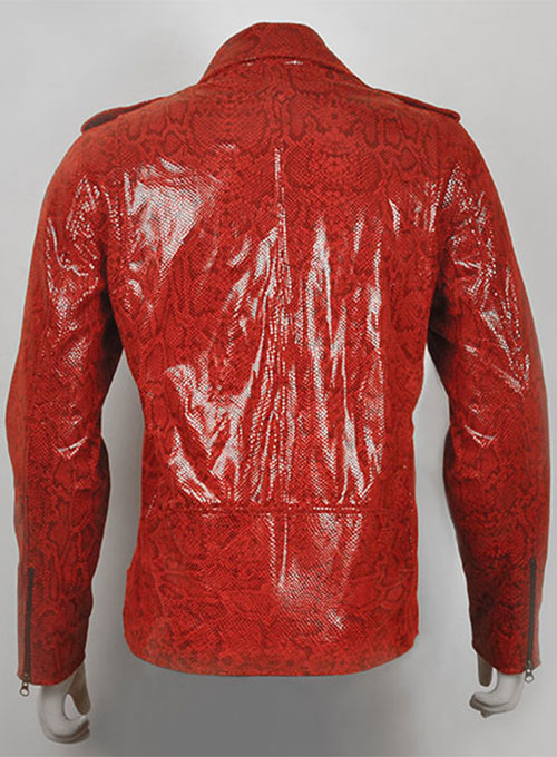 Shiny Red Python  Leather Biker Jacket # 2