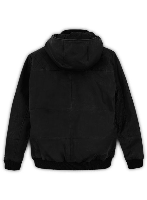 Black Stretch Leather Hood Jacket # 637 - M Regular - Click Image to Close