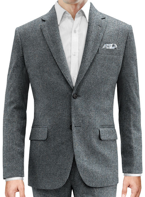 Mid Blue Herringbone Flecks Donegal Tweed Jacket