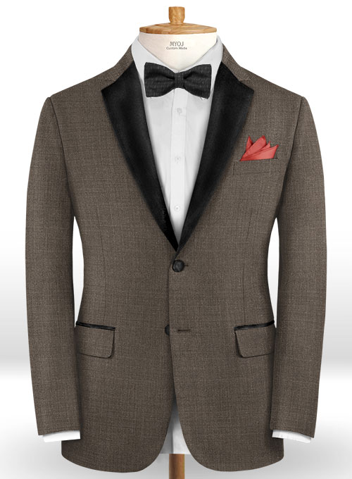 Napolean Sharkskin Brown Wool Tuxedo Jacket