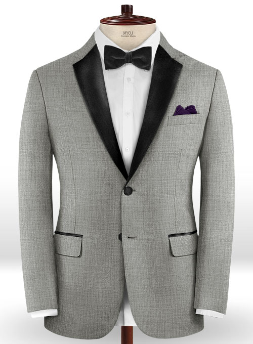 Napolean Sharkskin Light Gray Wool Tuxedo Jacket