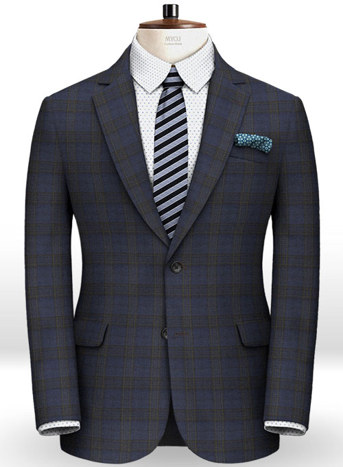 Napolean Tartan Prussian Blue Wool Jacket