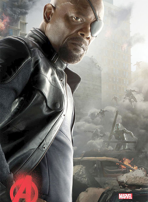 Black Avengers Age of Ultron Nick Fury Leather Jacket - 3XL - Click Image to Close