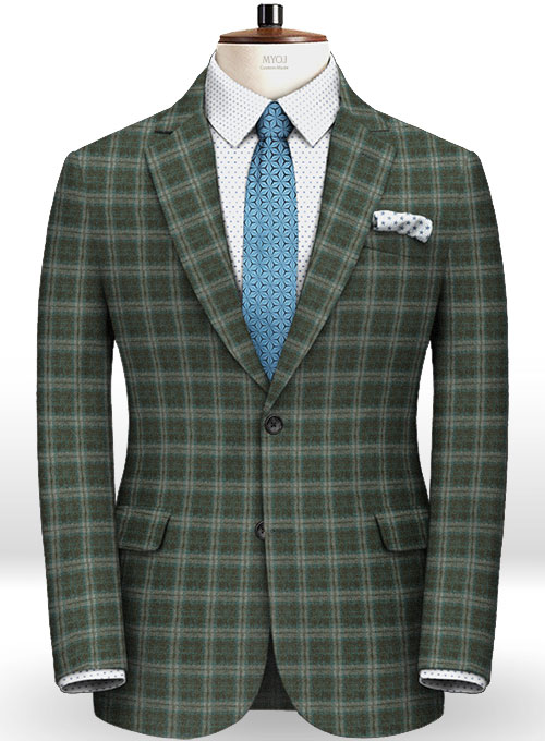 Reda Flannel Checks Green Pure Wool Jacket