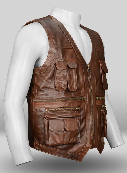 Spanish Brown Chris Pratt Jurassic World Leather Vest - Click Image to Close