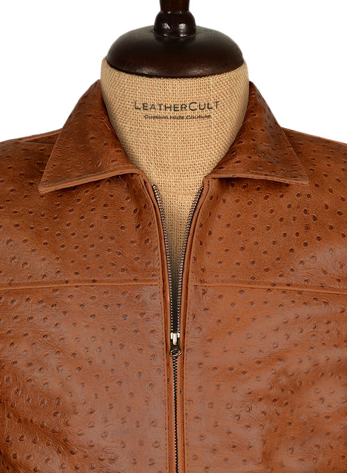 Tan Brown Ostrich Leather Hipster Jacket #2 - Click Image to Close