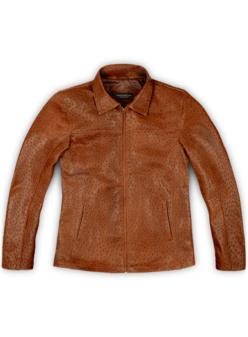 Tan Brown Ostrich Leather Hipster Jacket #2