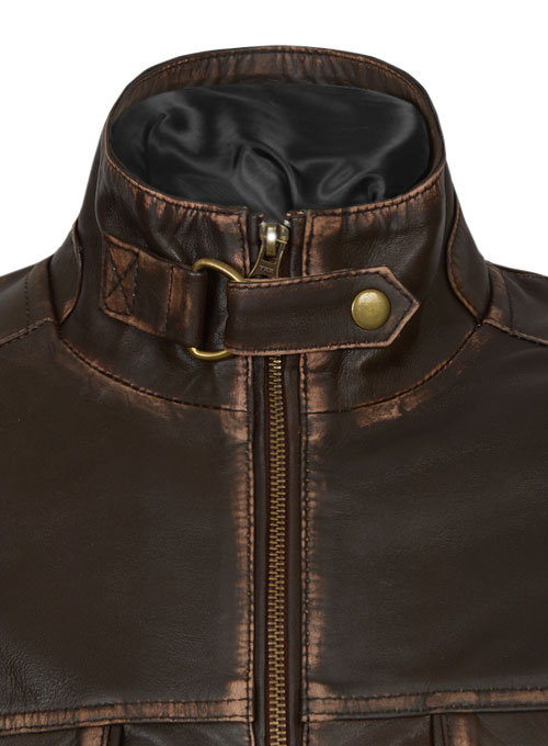 Tribal Rubbed Brown Leather Jacket