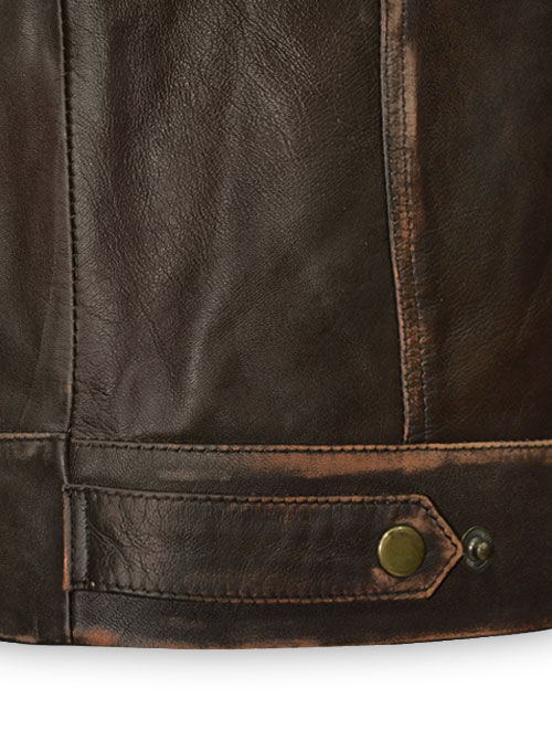 Tribal Rubbed Brown Leather Jacket