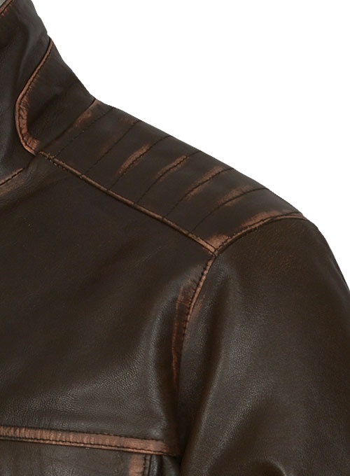 Tribal Rubbed Brown Leather Jacket - Click Image to Close