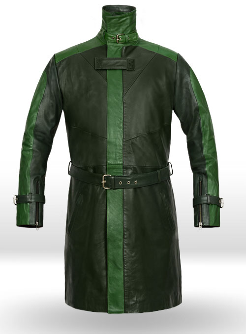 Vintage Green Aiden Pearce Watch Dog Leather Trench Coat