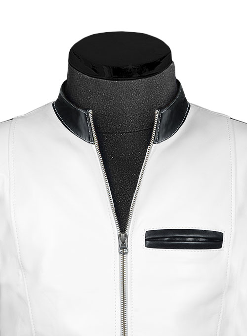White Bruce Lee The Way Of The Dragon Leather Jacket - Click Image to Close