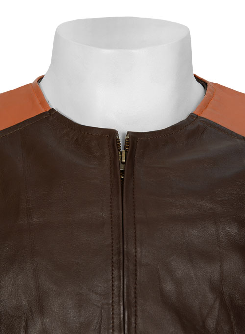 Wrinkled Brown Leather Fighter T-Shirt Jacket