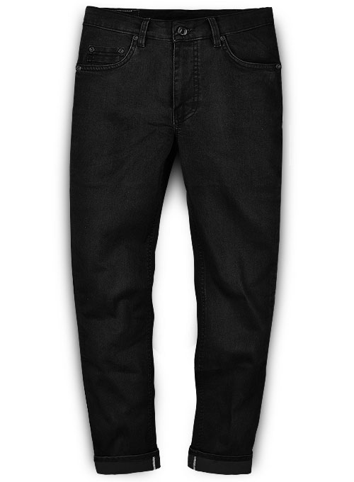 Black Body Hugger Stretch Jeans - Hard Wash - Black Thread - Click Image to Close
